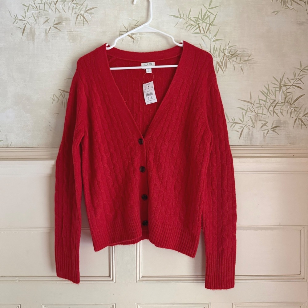 NWT J.Crew Extra Soft Cardigan Red Cable Knit V-Neck Button Front Small